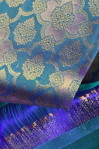 Elegant Sea Blue Kanchipuram Silk Saree with Blue Border