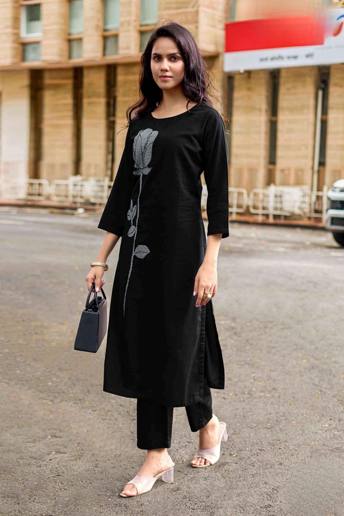 Elegant Black Viscose Weaving Co-Ord Set for Women