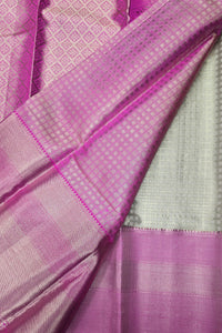 Silver Kanchipuram Silk Saree with Pink Border – Graceful & Timeless