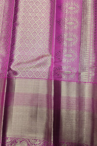 Silver Kanchipuram Silk Saree with Pink Border – Graceful & Timeless