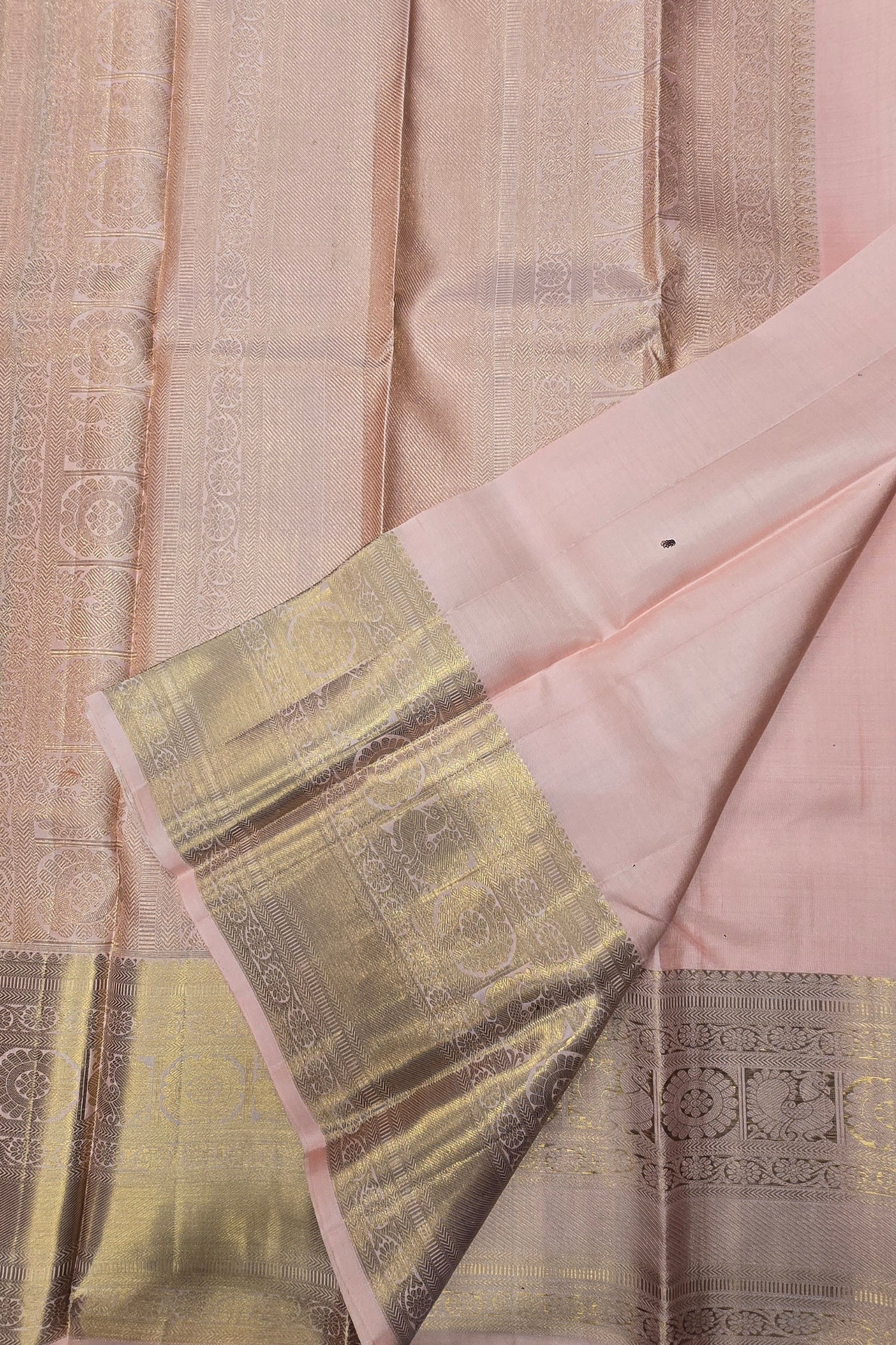 Turkish Rose Kanchipuram Silk Saree with Taupe Border – Soft & Regal
