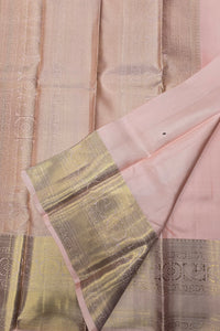 Turkish Rose Kanchipuram Silk Saree with Taupe Border – Soft & Regal