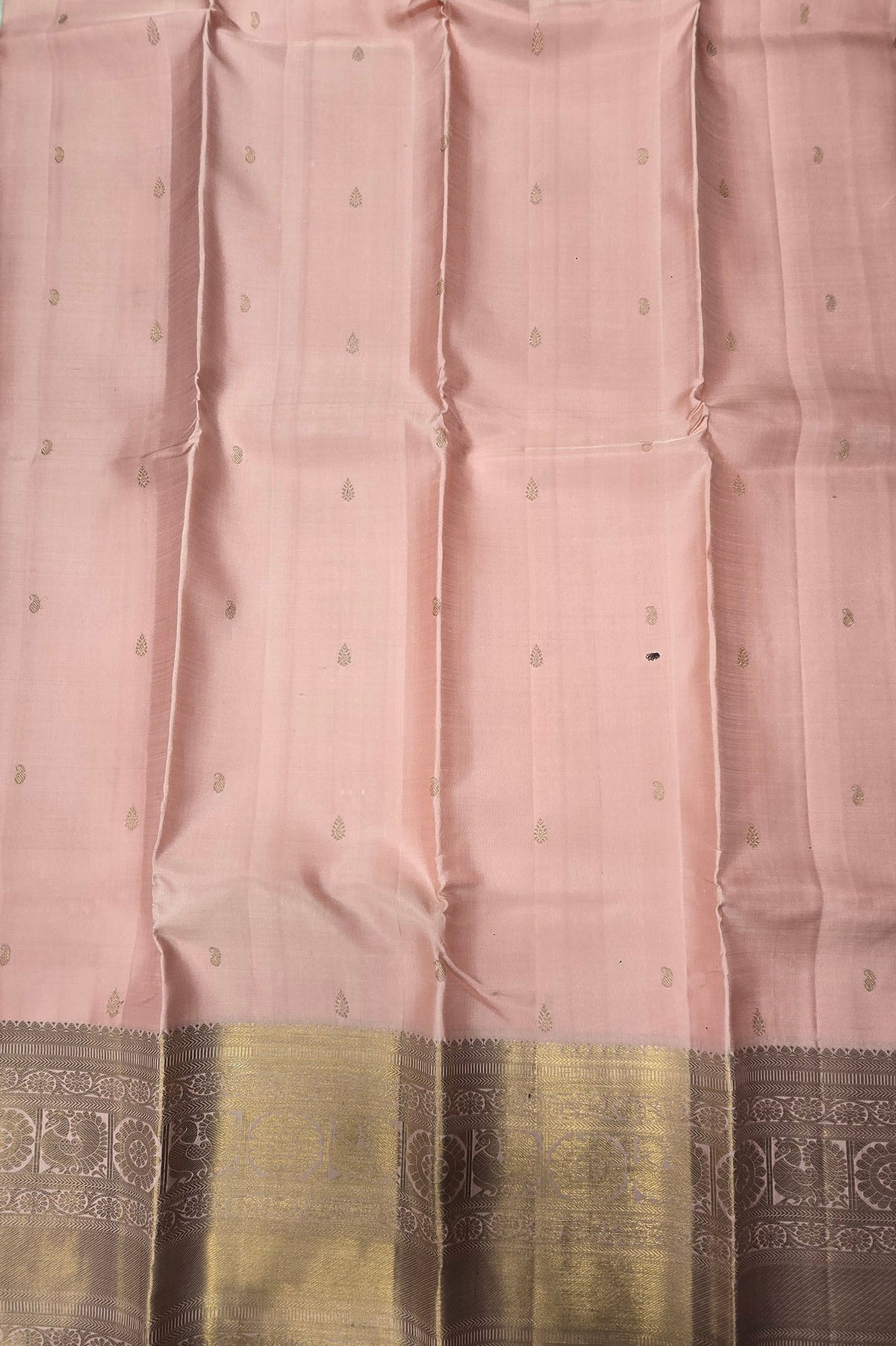 Turkish Rose Kanchipuram Silk Saree with Taupe Border – Soft & Regal