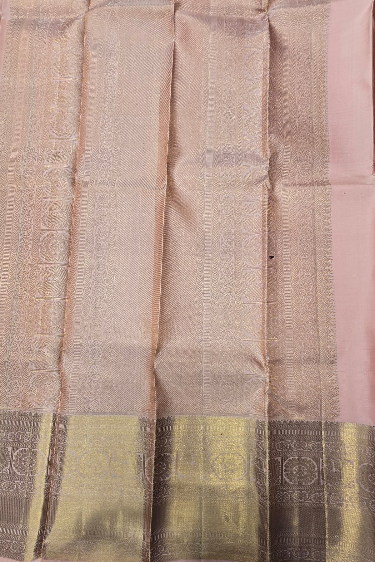 Turkish Rose Kanchipuram Silk Saree with Taupe Border – Soft & Regal