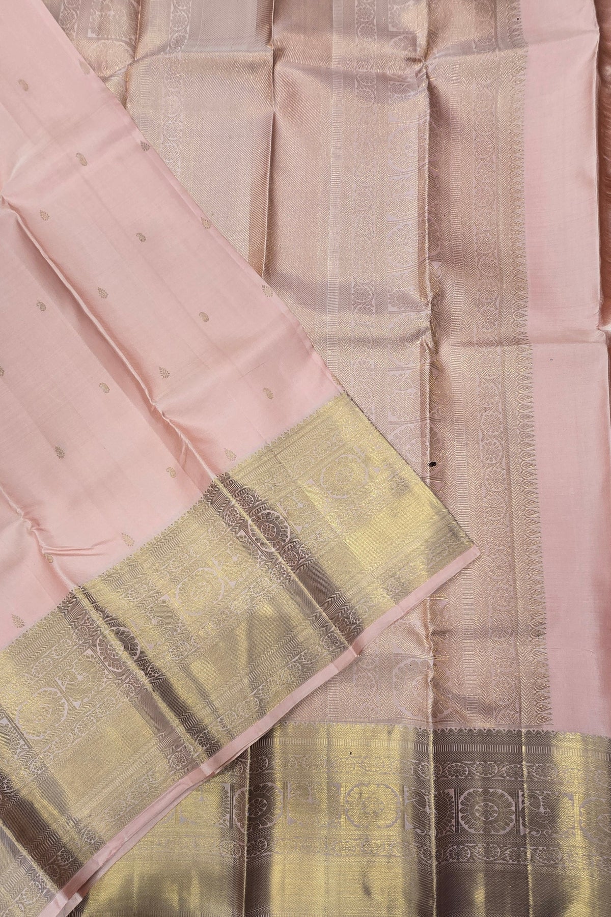 Turkish Rose Kanchipuram Silk Saree with Taupe Border – Soft & Regal