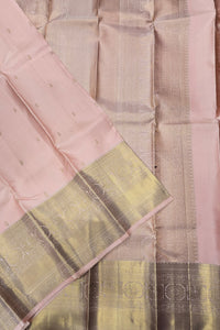 Turkish Rose Kanchipuram Silk Saree with Taupe Border – Soft & Regal