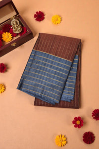 Coffee Brown Kanchipuram Silk Saree with Grey Border – Warm & Elegant