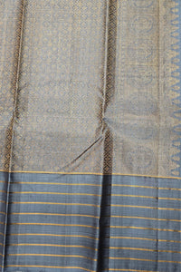 Coffee Brown Kanchipuram Silk Saree with Grey Border – Warm & Elegant