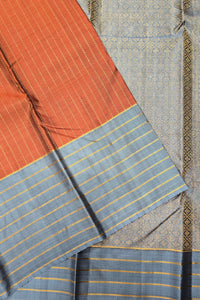 Coffee Brown Kanchipuram Silk Saree with Grey Border – Warm & Elegant