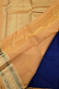Navy Blue Kanchipuram Silk Saree with Yellow Border – Classic & Vibrant