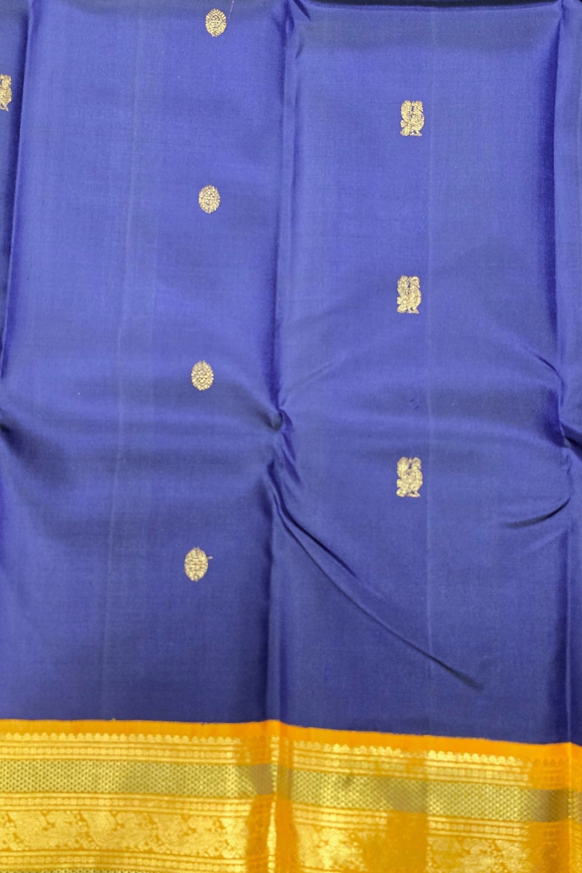 Navy Blue Kanchipuram Silk Saree with Yellow Border – Classic & Vibrant