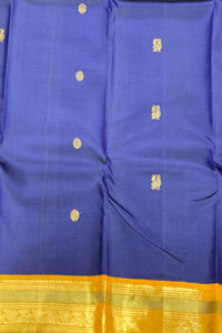 Navy Blue Kanchipuram Silk Saree with Yellow Border – Classic & Vibrant