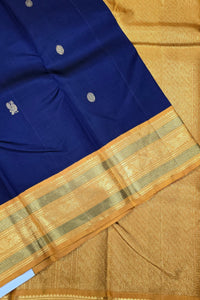 Navy Blue Kanchipuram Silk Saree with Yellow Border – Classic & Vibrant