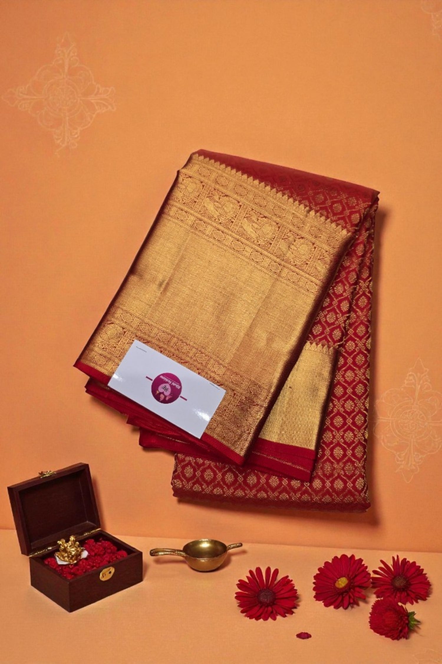 Red Kanchipuram Silk Saree with Gold Border – Regal & Traditional