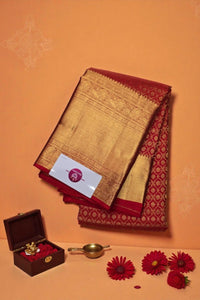 Red Kanchipuram Silk Saree with Gold Border – Regal & Traditional