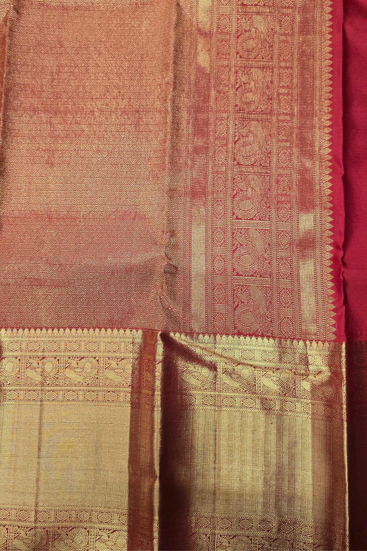 Red Kanchipuram Silk Saree with Gold Border – Regal & Traditional