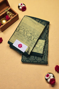 Dark Green Kanchipuram Silk Saree with Gold Border – Bold & Majestic