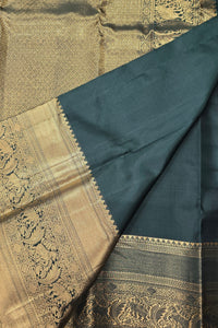 Dark Green Kanchipuram Silk Saree with Gold Border – Bold & Majestic