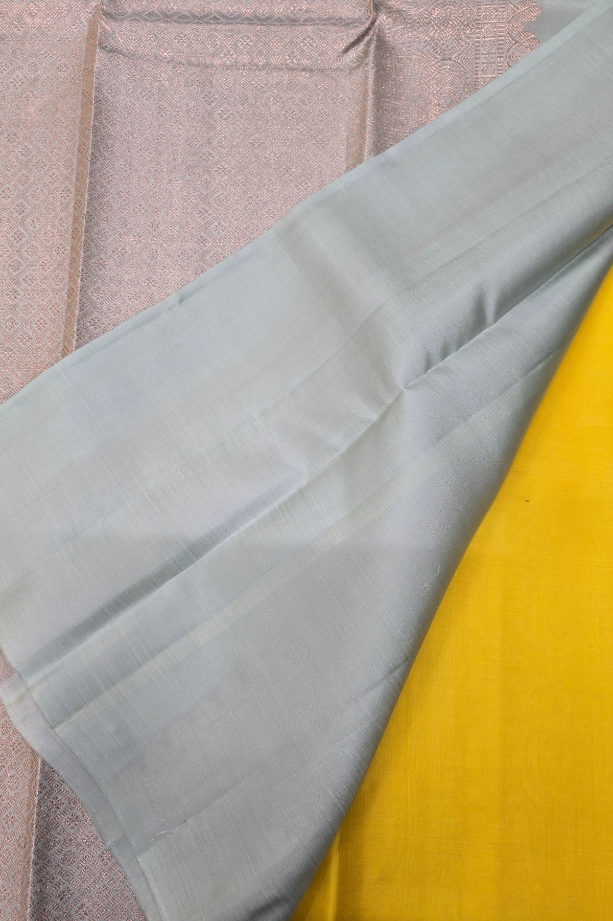 Yellow Kanchipuram Silk Saree with Grey Border – Bright & Graceful
