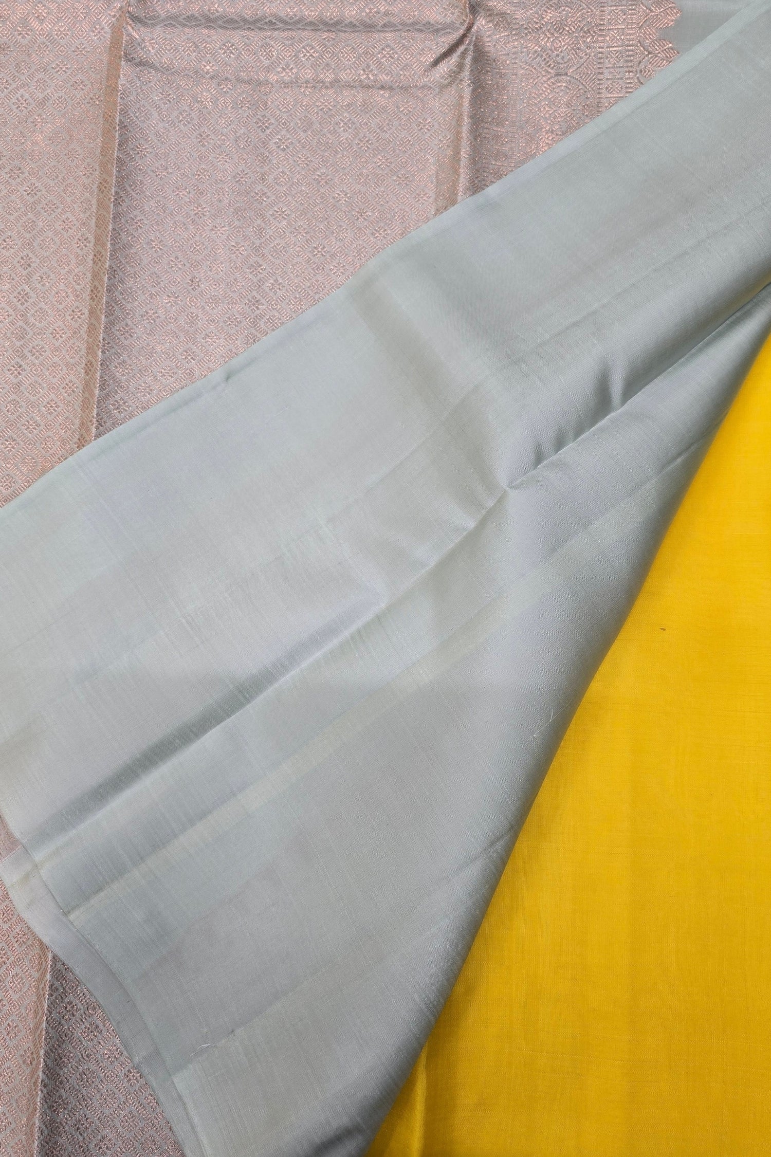Yellow Kanchipuram Silk Saree with Grey Border – Bright & Graceful