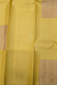 Yellow Kanchipuram Silk Saree with Grey Border – Bright & Graceful