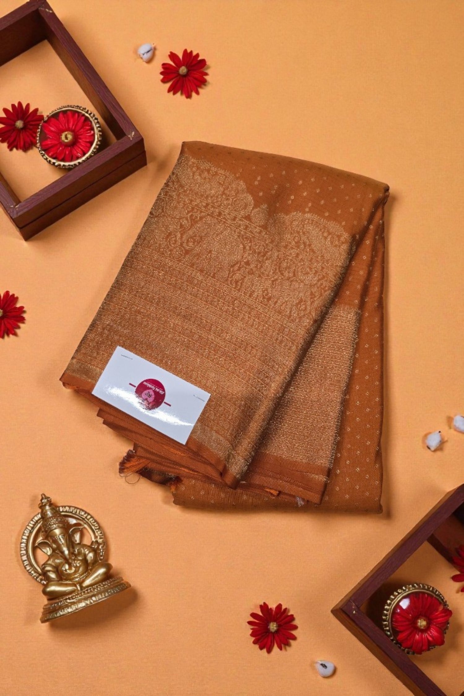 Saddle Brown Kanchipuram Silk Saree – Rich & Classic