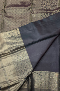 Grey & Black Zigzag Pattern Kanchipuram Silk Saree – Contemporary & Stylish