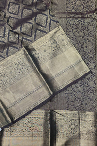 Grey & Black Zigzag Pattern Kanchipuram Silk Saree – Contemporary & Stylish