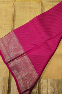 Mustard Yellow Kanchipuram Silk Saree with Pink Border – Bright & Graceful