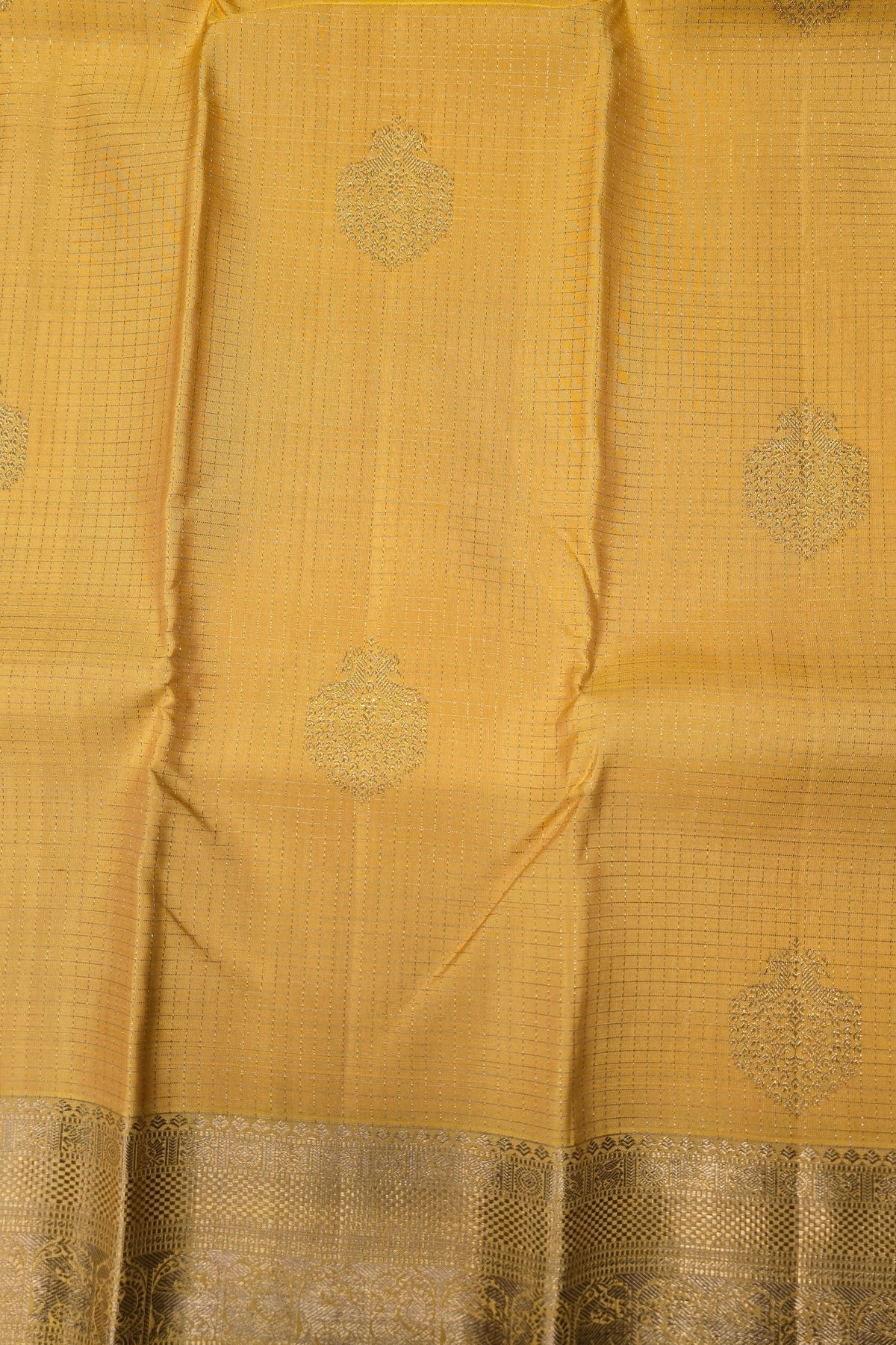 Mustard Yellow Kanchipuram Silk Saree with Pink Border – Bright & Graceful