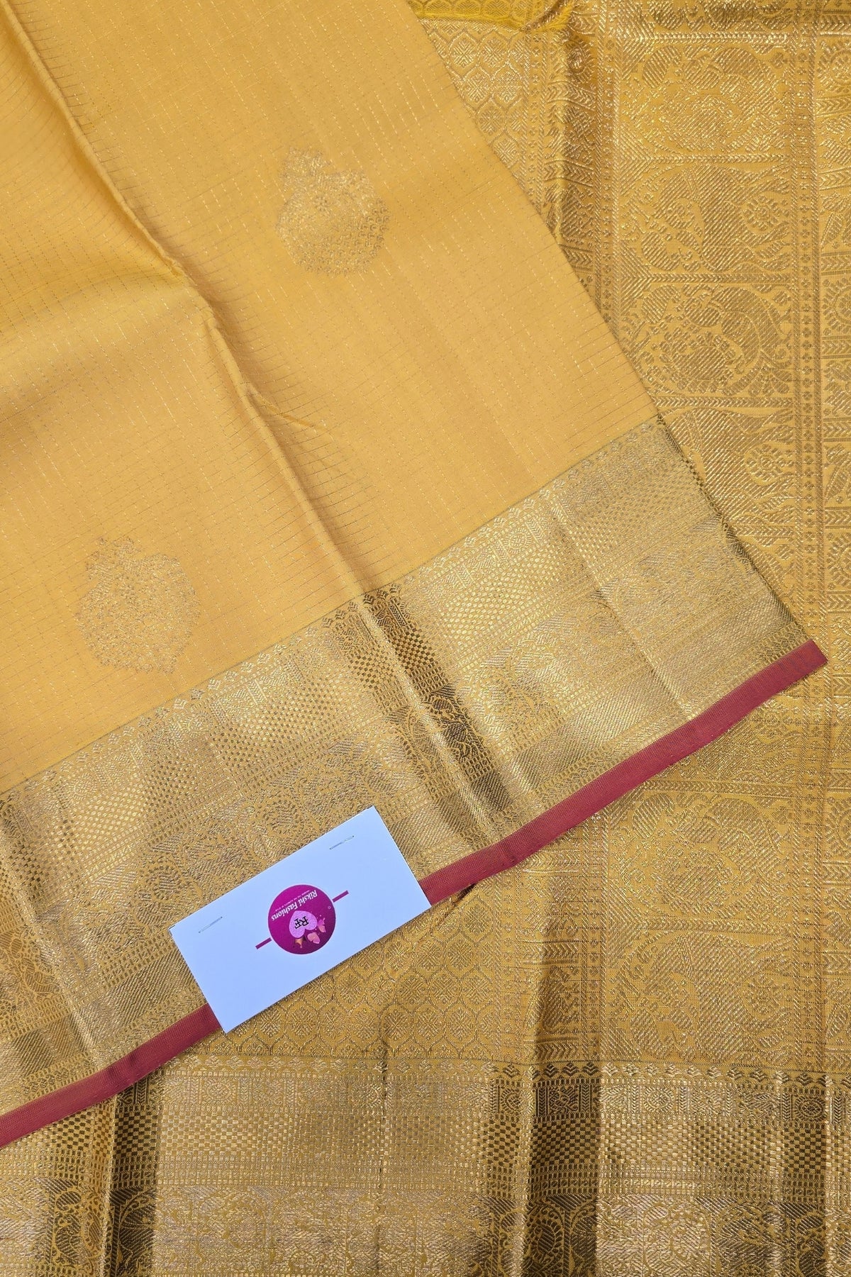 Mustard Yellow Kanchipuram Silk Saree with Pink Border – Bright & Graceful