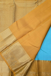 Light Blue Kanchipuram Silk Saree with Yellow Border – Fresh & Elegant