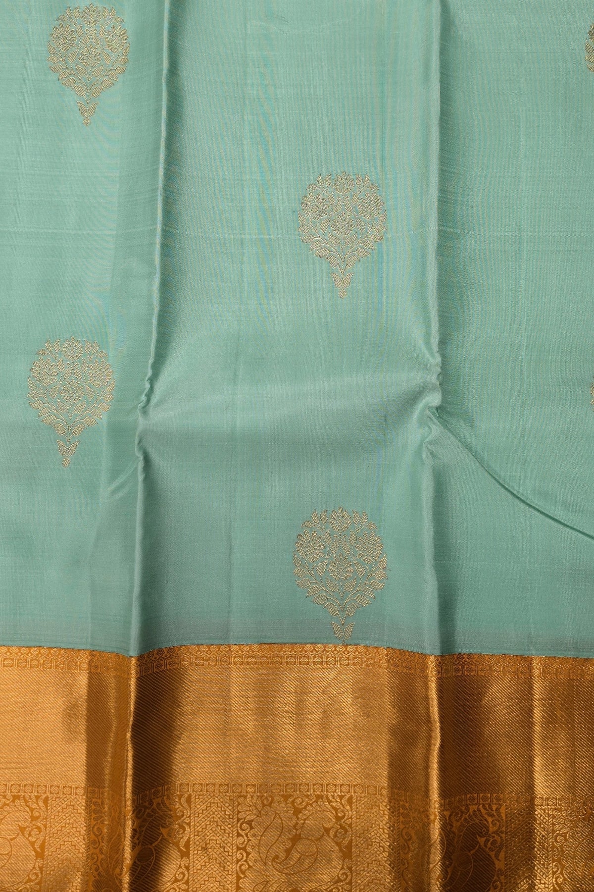 Light Blue Kanchipuram Silk Saree with Yellow Border – Fresh & Elegant