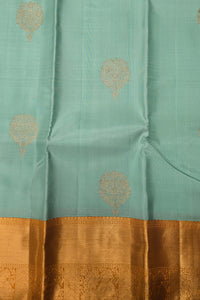 Light Blue Kanchipuram Silk Saree with Yellow Border – Fresh & Elegant