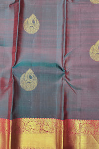 Charcoal black Kanchipuram Silk Saree with Reddish Pink Pallu – Subtle & Elegant
