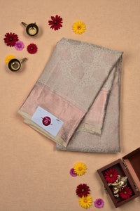 Silver Grulla Kanchipuram Silk Saree with Gold Border – Elegant & Timeless