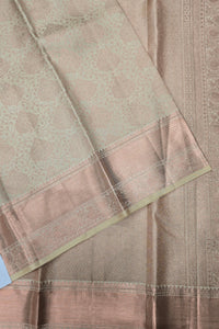 Silver Grulla Kanchipuram Silk Saree with Gold Border – Elegant & Timeless