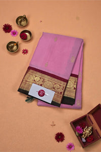 Thulian Pink Kanchipuram Silk Saree with Maroon Border – Charming & Graceful