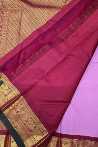 Thulian Pink Kanchipuram Silk Saree with Maroon Border – Charming & Graceful