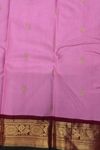 Thulian Pink Kanchipuram Silk Saree with Maroon Border – Charming & Graceful