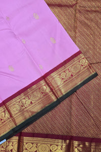 Thulian Pink Kanchipuram Silk Saree with Maroon Border – Charming & Graceful
