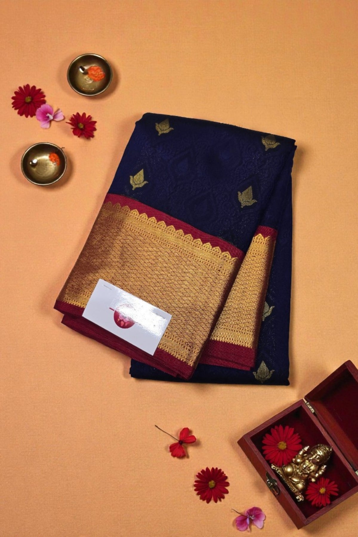 Blue Kanchipuram Silk Saree with Pink Border – Bright & Traditional
