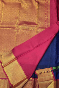 Blue Kanchipuram Silk Saree with Pink Border – Bright & Traditional