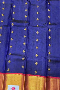 Blue Kanchipuram Silk Saree with Pink Border – Bright & Traditional