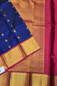 Blue Kanchipuram Silk Saree with Pink Border – Bright & Traditional