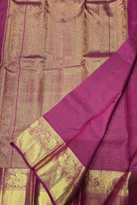 Dark Scarlet Checked Kanchipuram Silk Saree – Bold & Traditional