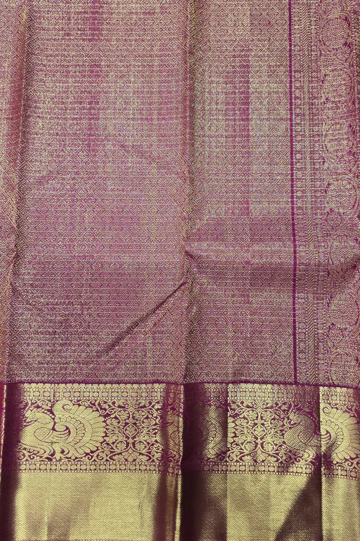 Dark Scarlet Checked Kanchipuram Silk Saree – Bold & Traditional