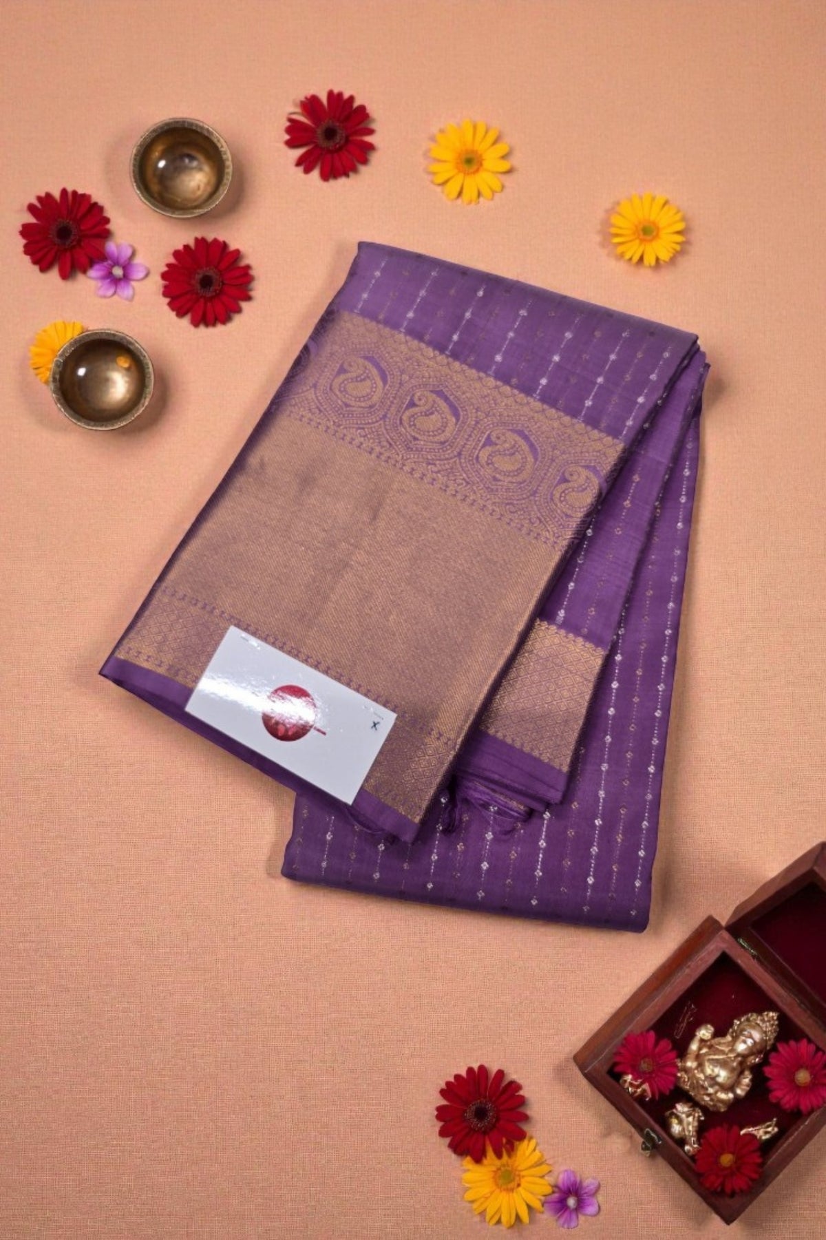 Deep Purple Kanchipuram Silk Saree with Self Zari Border – Regal & Rich