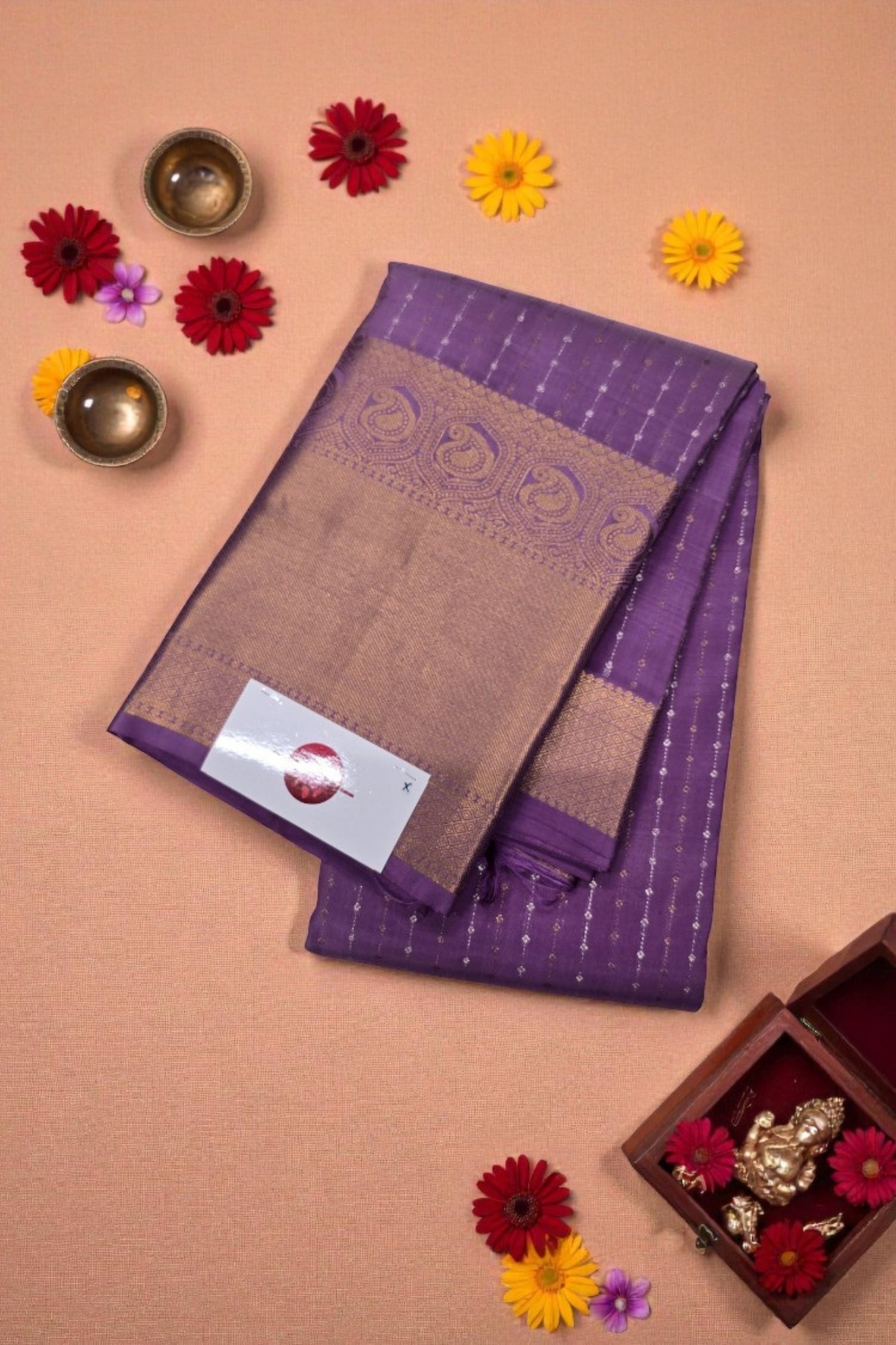 Deep Purple Kanchipuram Silk Saree with Self Zari Border – Regal & Rich