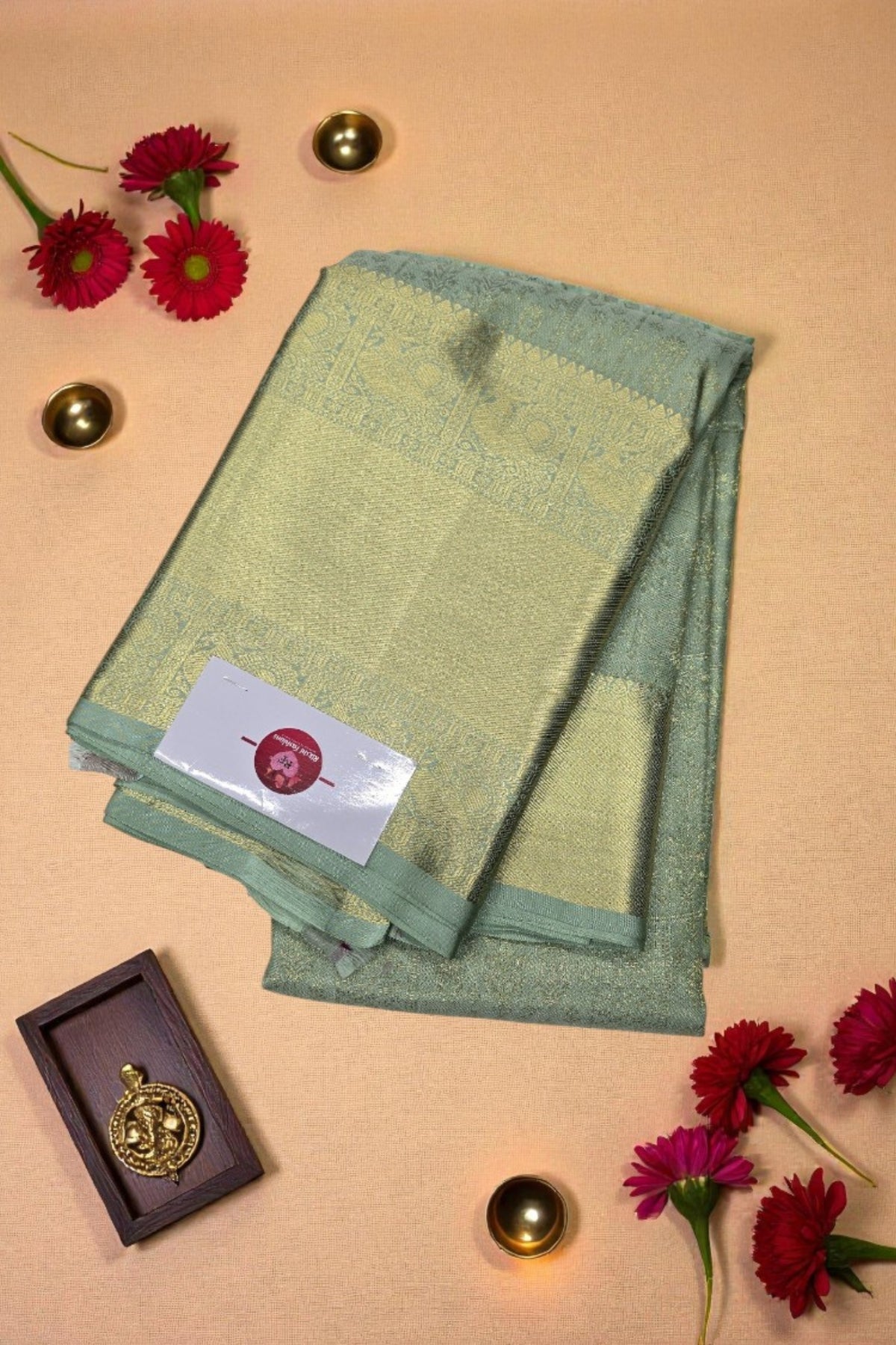 Olive Light Green Kanchipuram Silk Saree – Soft & Elegant